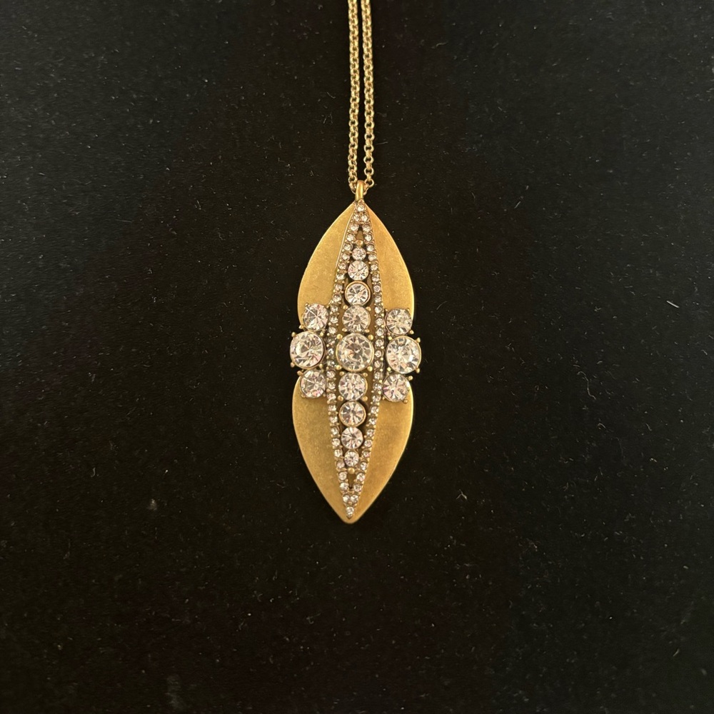 J. Crew Gold Pendant Necklace with Crystal Accents